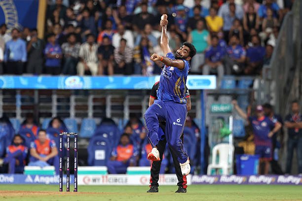 MUMBAI, INDIA - MAY 06: Jasprit Bumrah of Mumbai Indians delivers a ball during the 2025 IPL